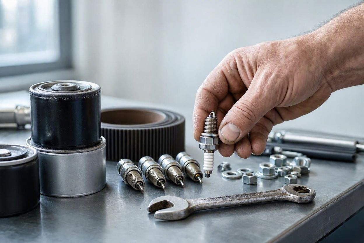 قطعات یدکی و تعمیر ارزان یک خودرو ایرانی دست دوم روی میز کار تعمیرگاه