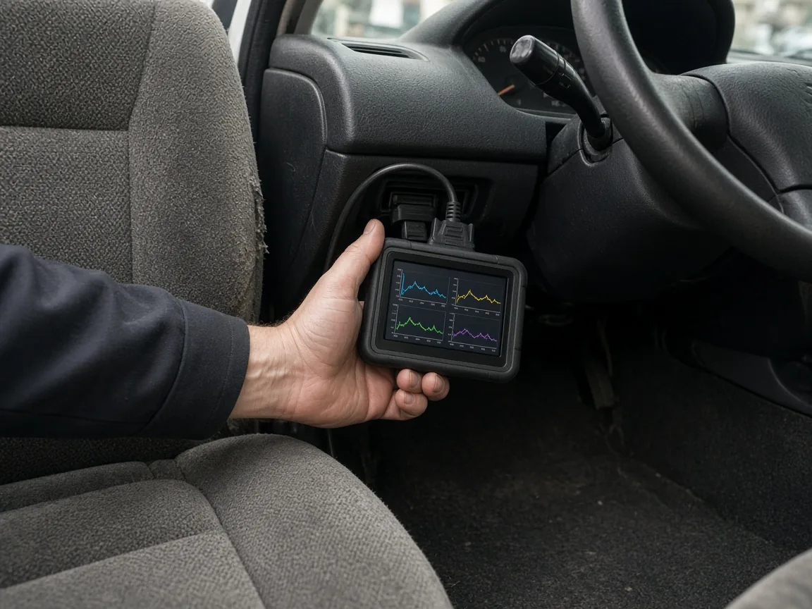 اتصال دستگاه دیاگ OBD به خودرو دست دوم برای خواندن کدهای خطای موتور و سیستم برق